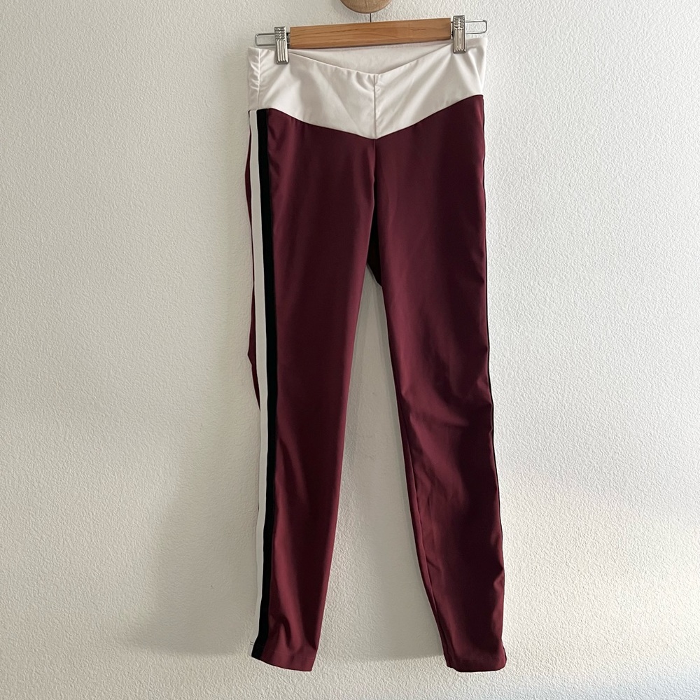 Staud x New Balance Striped Stretch Leggings in Burgundy